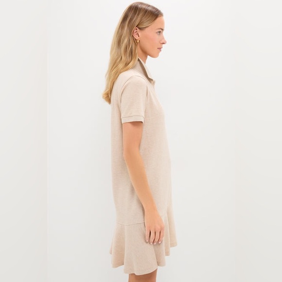 Tuckernuck May Polo Dress Sandstone Beige Ruffle Hem Cotton Pique M NWT - Picture 3 of 10